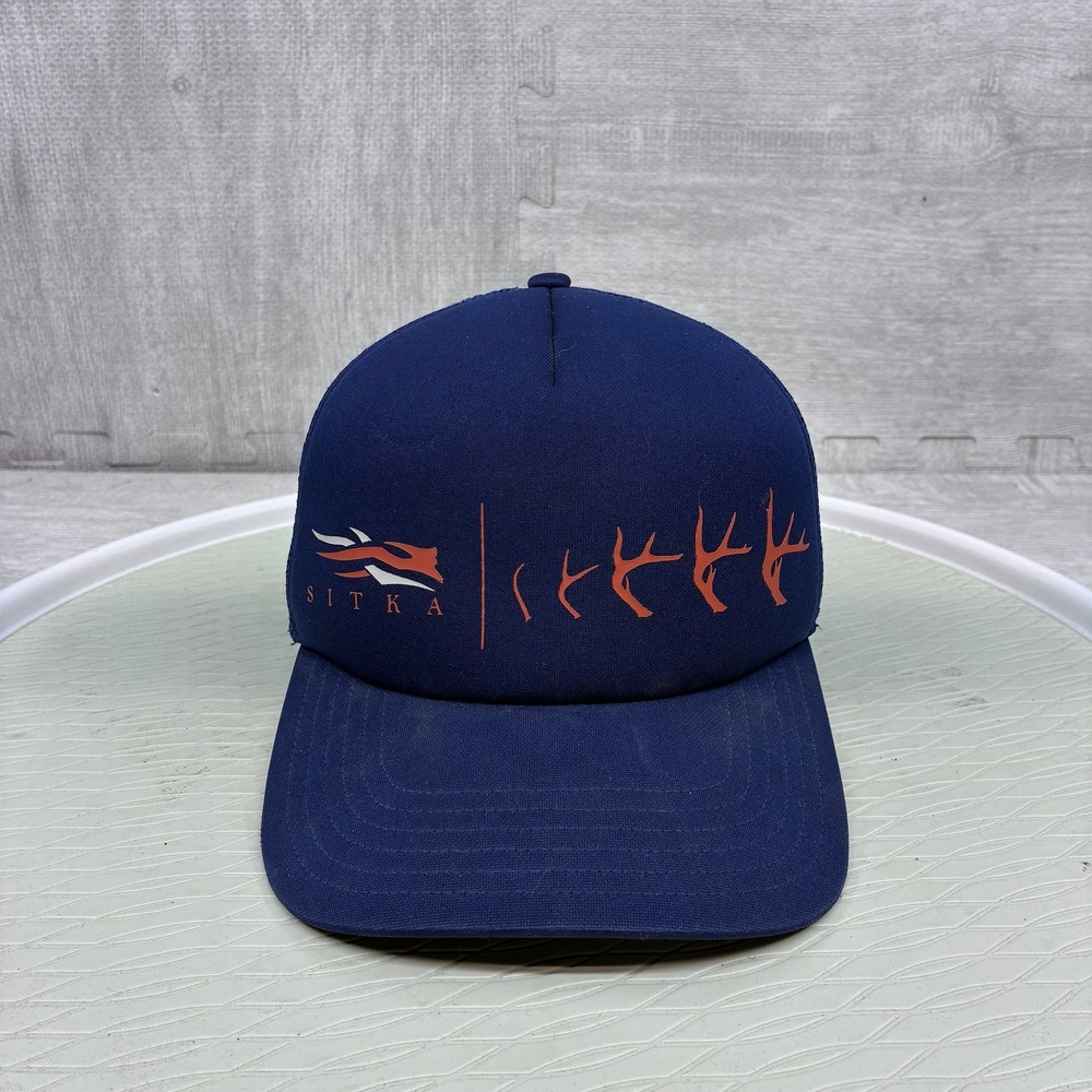 Sitka Gear Trucker Hat Cap Snapback Navy Blue Mesh Hunting Antler Graphic
